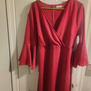 Pink Bell-Sleeve Wrap Dress - Pinup Fashion